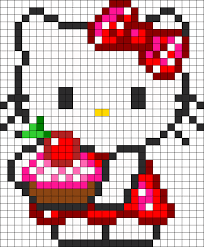 Hello Kitty Cupcake Delight Perler Bead Pattern Bead Sprites Characters Fuse Bead Patterns Hello Kitty Crochet Hello Kitty Cupcakes Plastic Canvas Patterns