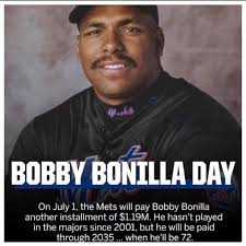 Happy Bobby Bonilla Day, my friends! ⚾️ Former Mets player Bobby Bonilla  retired from Major League Baseball in 2001. But because of a deferred  contract he signed with the Mets in the