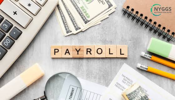 Financial advisor reviewing payroll ledger