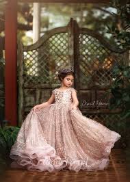 Lustrous Rose Gold Gown By Anna Triant Couture Rose Gold Gown Gold Flower Girl Dresses Flower Girl Dresses