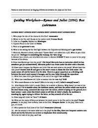 Romeo And Juliet Film Guiding Worksheet Luhrmann Romeo And Juliet English Activities Worksheets