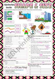 They write the word next to the picture it best describes. Adjectives That Describe Shape And Size With Key Esl Worksheet By Perma
