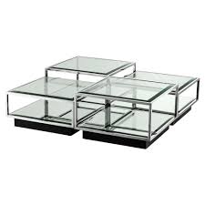 Eichholtz Tortona Hollywood Regency Silver Beveled Glass Top Multi Level Square Coffee Table Set Of 5 4 Piece Coffee Table Set Coffee Table Setting Steel Console Table