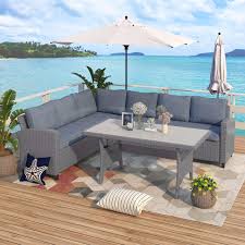 I've been wanting a farmhouse table for as long as i can remember but have you seen the price tag on these beauties! Lz Leisure Zone Patio Furniture Sets Outdoor Patio Dining Table Set Pe Rattan Wicker Conversation Set All Weather Sectional Sofa Set With Table Soft Cushions Grey Buy Online In Grenada At Grenada Desertcart Com