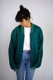 Vintage 80er Jahre Seide Turkis Blau Grunes Licht Jacke Bomber Stil Sommer Fruhling Boho Hippie Retro Soie Festival Manner Herren Damen L Grosse Xl Bomber Jacket Vintage Fashion Outfits