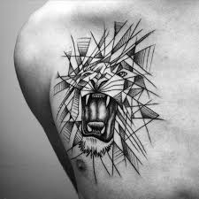Male With Cool Geometric Angry Lion Chest Tattoo Design Geometric Lion Tattoo Geometric Tattoo Lion Chest Tattoo