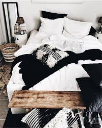 Black And White Bed Inspired By This Black And White Bedroom With Wood Accents Apartment Bedroom Decor Tiny Bedroom Bedroom Interior