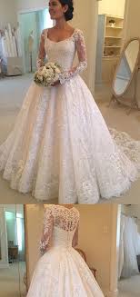 Ball Gown Square Neck Long Sleeves Court Train Lace Wedding Dress Long Sleeve Bridal Dresses Wedding Dress Train Court Train Wedding Dress