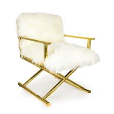 Choose your color and style and we will custom design a chair cover to fit your furniture. White Faux Fur And Gold Directors Chair
