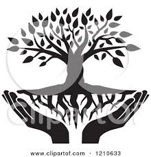 Black And White Tree Images Clip Art Clipart Of A Black And White Tree With Roots And Uplifted Hands Royalty Free Free Vector Illustration Black And White Cartoon Cartoon Trees