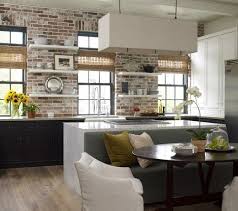 Brick Backsplash Ideas Contemporary Kitchen Design Dark Cabinets White Floating Shelves Modern Lightin Brick Wall Kitchen Exposed Brick Kitchen Stylish Kitchen