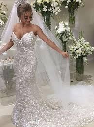 Pin By Dawn Vay On Wedding Dresses In 2020 Silver Wedding Dress Wedding Dress Sequin Sweep Train Wedding Dress