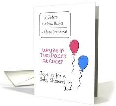 Double Baby Shower Invitation For Sisters Busy Grandma With Balloons Card Double Baby Showers Baby Shower Balloons Joint Baby Showers