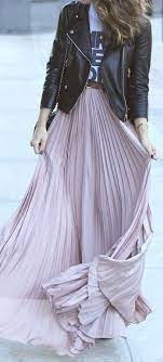 Pleated Maxi Skirt Biker Jacket Fashion Style Street Style