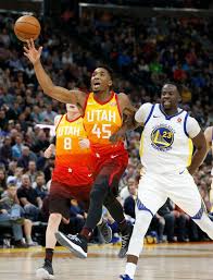 Utah Jazz Guard Donovan Mitchell 45 Is Fouled By Golden State Warriors Forward Draymond Green Basketball Workouts Basketball Games For Kids Basketball Drills