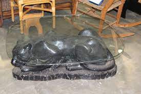 Sculptural split reed coffee table base after gabriella crespi. Black Panther Coffee Table With Glass Top