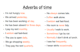 They answer the question when or how often did the action occur? Adverb Of Time Grammar English Vocabulary Envocabulary Com