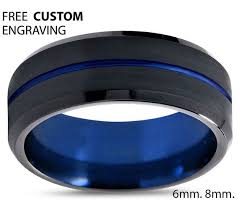 Tungsten Black And Blue Ring Tungsten Ring Mens Blue Black Wedding Band By Bellyssajewelry Tungsten Mens Rings Mens Wedding Bands Blue Rings For Men