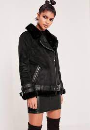 Missguided Premium Black Faux Leather Pilot Jacket Jackets Coats Jackets Coats Jackets Women
