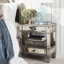 Hayworth Mirrored Silver 2 Drawer Nightstand Mirrored Bedroom Furniture Mirrored Nightstand Bedroom Mirrored Furniture