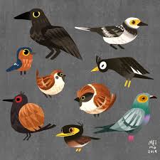 Birds Of A Feather 2019 Characters Art Of Meimo On Instagram Thai General Bird My Favorite Is Sparrow In Thai Is Nok Khajib Bird Bird Illustration Bird Artwork Illustration
