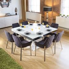 Large Square White Glass Gloss Dining Table 8 Dark Grey Carver Chairs Quatropi