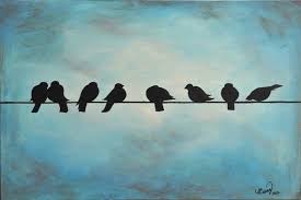 Birds Sitting On A Wire Painting Birds On A Wire Acryl Malerei Silhouette Painting Birds Painting Canvas Art