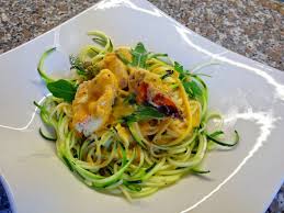 Languste Hummersauce Zucchini Spaghetti Langusten Zucchini Lebensmittel Essen