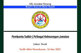 For more information about current job openings at majlis bandaraya melaka bersejarah (mbmb), please refer to the complete advertisement link below. Info Jawatan Kosong Terkini Majlis Daerah Batu Gajah Perak Jawatan Kosong Terkini