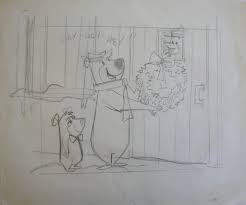 Free shipping for many products! Publicity Drawing With Yogi Bear Booboo And Ranger Smith At Christmas C 1960s In C E S Hanna Barbera Studio Animated Drawings Vintage Cartoon Bear Sketch