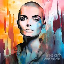 Sinead O'Connor Painting 3 Round Beach Towel by Mark Ashkenazi