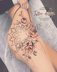 Etsy Printable Mandala Roses Flowers Feminine Tattoo Design Ideas Laurenceveillx Hip Tattoos Women Thigh Tattoo Thigh Tattoos Women