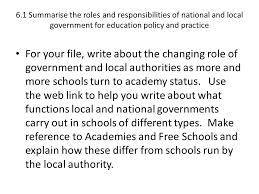Summarise The Roles And Responsibilities Of National And Local Government  For Education Policy