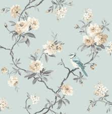 Chinoiserie Birds Trees Flowers Blossom Teal Cream Wallpaper Pink Floral Wallpaper Grey Floral Wallpaper Chinoiserie Wallpaper