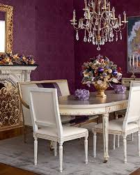 Massoud Lilah Settee Love The Purple Walls And Gold Accent Against The White Dining Table Purple Dining Room Dining Chair Makeover Dining Chairs