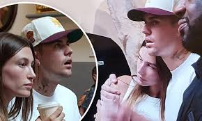Justin Bieber holds his wife Hailey while admiring the artwork at the  Accademia Gallery in Florence