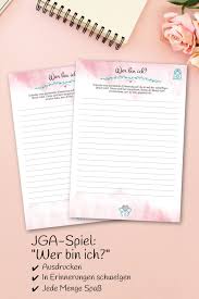 Jga Spiel Wer Bin Ich Als Pdf Zum Selbstausdruck In 2020 Jga Spiele Jga Hochzeit Spiele