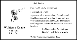 Traueranzeigen von Wolfgang Knabe
