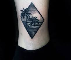 Amazing Realistic Palm Trees Beach Ocean Mens Ankle Tattoo Designs Small Tattoos For Guys Tattoos For Guys Small Tattoos