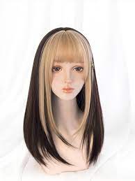 By emily arata & powered by l'oreal professional products division. Evahair Black And Front Blonde Medium Length Straight Synthetic Wig With Bangs Home Evahair