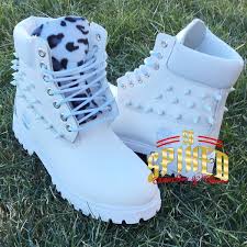 Black And White Timberlands Mens Custom White Spiked Leopard Timberlands Timberland Boots Boots Timberland Boots Outfit