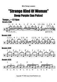Strange Kind Of Woman Deep Purple Mini Song Lesson Free Video Drum Lesson Pdf Notation Ian Paice Drumstheword Online Video Drum Lessons Drum Sheet Music Drum Lessons Drums Sheet