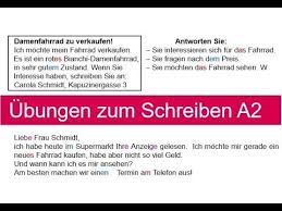 Ubungen Zum Schreiben A2 Part I German Writing Exercises A2 Youtube In 2020 Writing Exercises Writing Exercise