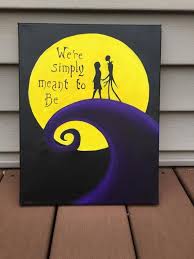 Were simply meant to be, jack and sally, jack skellington, sally stitches, the nightmare before christmas, anniversary, wedding, couples, boyfriend, girlfriend, husband, wife, birthday, cute, creepy, horror, 8 bit, pixel, pixel art, nerdy, geeky, pixelated. We Re Simply Meant To Be Jack And Sally Quote Painted On Canvas Disney Canvas Art Halloween Canvas Paintings Diy Art Painting