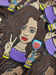 Cute Girl Patch "but First Wine" Iron-on or Sew-on Embroidered 3D  Afrocentric Patch, Exclusive Appliques, Size 4"