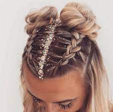 Aesthetic Glitter Braid Buns Nye Hairstyles Hair Styles French Braid Hairstyles