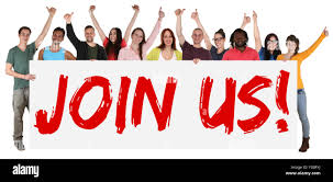 Join us sign group of young students multi ethnic people holding banner  isolated Stock Photo - Alamy