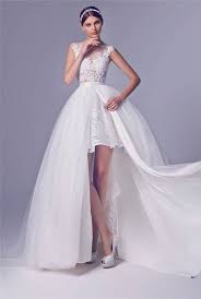 Robe de mariée col bateau. Robe De Mariee Courte Avec De Longues Amovible Train High Low Robe De Mariee De Mariee En Dentel Robe De Mariee Courte Robe De Mariee Detachable Robe De Mariee