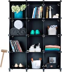 Amazon Com Homeries Cube Storage System 12 Cubes Modular Diy 12 Cube Plastic Closet Organizer Rack Storage Shelves Bookshelf Bookcase For Bedroom Office Dorm Room College Living Room Black Furniture Decor