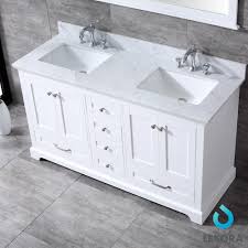 Ana white farmhouse bathroom vanity featuring andrew harris woodwork Dukes 60 White Double Vanity White Carrara Marble Top White Square Sinks And 58 Mirror Lexora